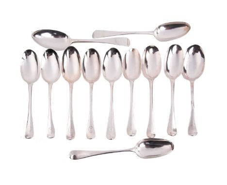 A collection of twelve various silver table spoons, including a George I example by Samuel Hutton, London 1725, and other sim