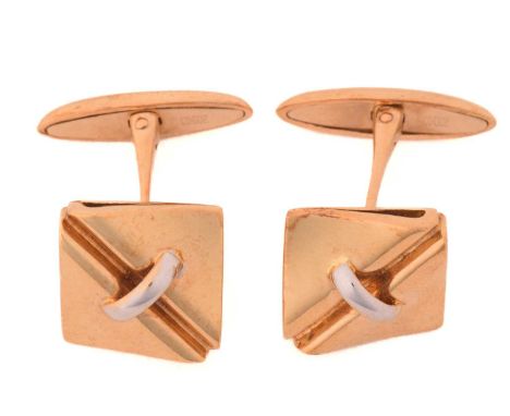 A pair of cufflinks, of ring binder design, with swivel toggle backs, yellow metal marked '750 A-1', total weight of item 11.