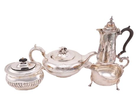 A William IV silver tea pot, by Joseph Angell I & John Angell I, London 1833, of squat form rounded form with an inscription 