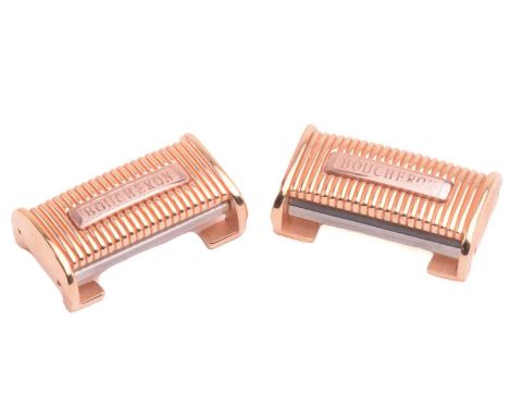 Boucheron - two ribbed watch strap buckles for the Reflet model, suitable for 22mm wide straps, 18ct rose gold-plated, signed