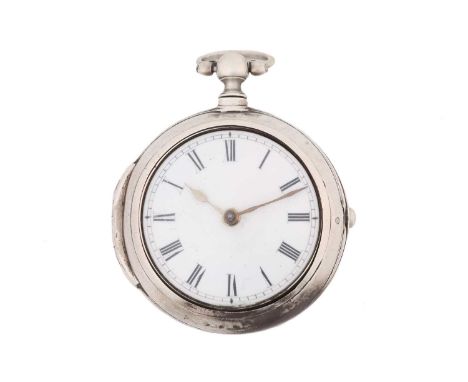 A Silver open-face pocket watch with a pair-case from 1757, featuring a key-wound fusee movement in a silver hallmarked case 