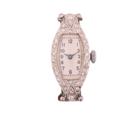 An Art Deco lady's dress watch, featuring a hand-wound movement in a white metal case stamped with '750' and measuring 15mm w