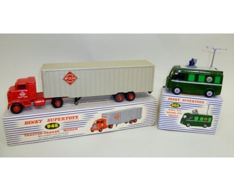 DINKY SUPERTOYS DIE CAST COMMERCIAL VEHICLES including 948 Tractor trailer McLean and 968 BBC TV Roving Eye vehicle both in o