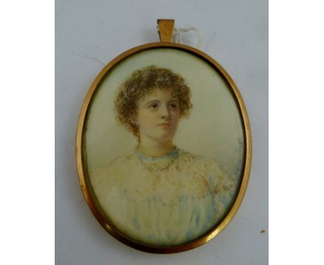 ALFRED PRAGA PBA (President of The Society of Miniaturists 1867-1949) Portrait of a Woman, Watercolour, miniature painting, s