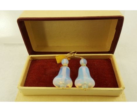 A PAIR OF OPAL DROP BELL EARRINGS with 9ct gold hook fittings 