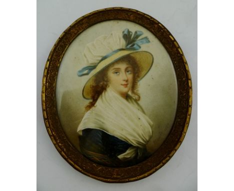 NATHANIEL PLIMER (1751-1822) "Caroline-Elizabeth, Princess of Wales, wearing woven straw brimmed bonnet with blue ribbon, a W