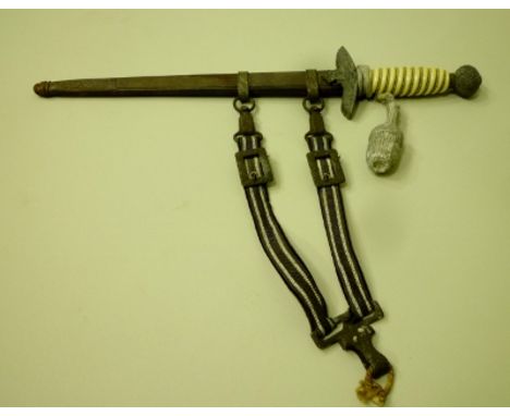 A LUFTWAFFE TYPE TWO DAGGER AND SCABBARD circa 1938 with original hangers and portapee, the whole 43cm long 