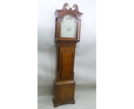 W. NICKISSON OF NEWCASTLE (under Lyme) AN OAK LONGCASE CLOCK, the hood with scroll crest and fluted columns, the case with qu
