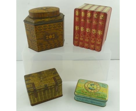 A DECORATIVE TIN IN THE FORM OF A WICKER BASKET circa 1910, 12cm wide, together with a "William Crawford & Sons Ltd.", TIN IN