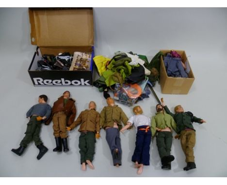 A SELECTION OF VINTAGE ACTION MAN DOLLS (in need of repair), together with quantity of weapons etc. 