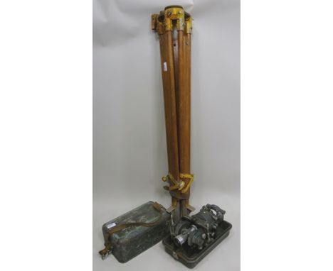 HILGER & WATTS SURVEYORS THEODOLITE with original metal carrying case together with a metal mounted tripod. 