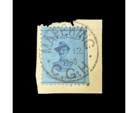 Second Boer War interest, General Baden Powell 1900 threepence stamp, used with 'Mafeking 1900 C.G.H' postmark, on piece 