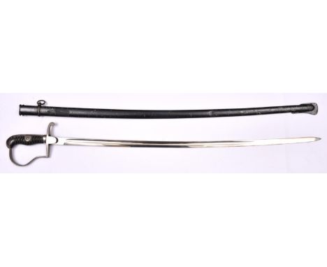 A Third Reich period NCO's sword, unmarked plated blade 31", plated hilt with wire bound black grips in its black painted sca