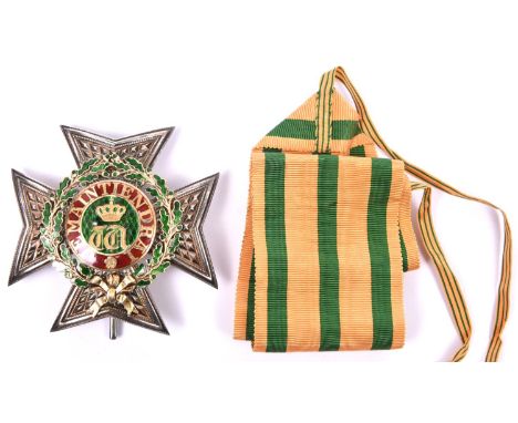 Luxembourg: Order of the Oak crown breast star, c 1970s, diameter 82mm, reverse plain, NEF, enamel sound, and a neck ribband 
