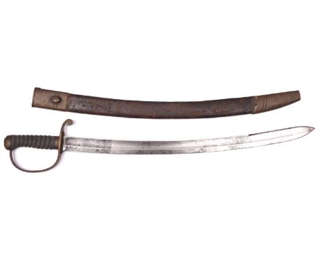 A 19th century Constabulary sidearm, blade 23" with traces of spring locking catch on the back edge, regulation pattern brass