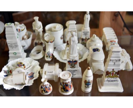 44 items of crested china. Including; Maidstone charabanc, Portsmouth WWI ambulance, WWI tank, Exmouth Crimea mortar, Greenoc