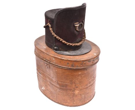 An copy 1812 pattern "Waterloo" shako of a Peninsula War British Portuguese Service officer, with blackened brass bugle horn 
