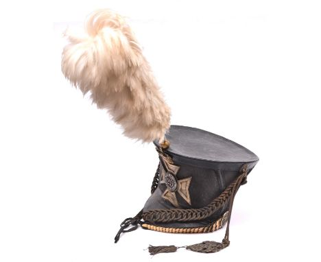 A good copy of an officer's 1828 type bell top "Kiver" shako of the 29th (Worcestershire) Regiment, c 1840, with brass, silve