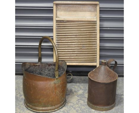 COAL HELMET, OIL CAN & WASHBOARD 
