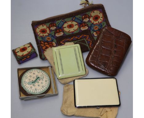 TAPESTRY CLUTCHBAG, VOGUE COMPACT & 2 DECO CIGARETTE CASES ETC 