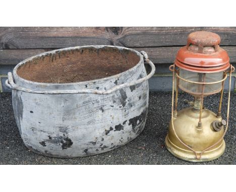 CAST IRON BOILER & HURRICANE LAMP 