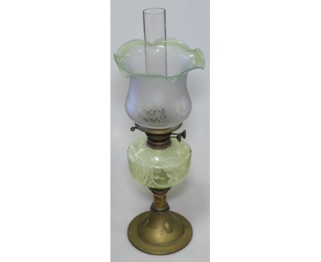 VICTORIAN VASELINE GLASS BASED OIL LAMP 