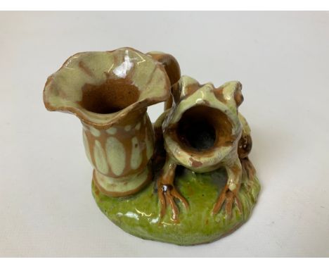 William Baron Barnstaple North Devon Slipware Art Pottery Frog or Toad Spill Holder - Dated 1896 (First Year of Production) -