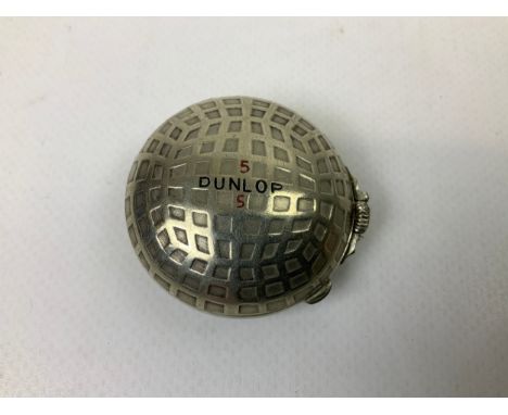 Dunlop Square Mesh Silver Plated Golf Ball Pocket Watch - with Enamel Inlay "Dunlop No 5" to the Front and Rear Panels - Engr