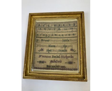 Framed Victorian Sampler - Bideford - Frances Isabel Richards December 1882 