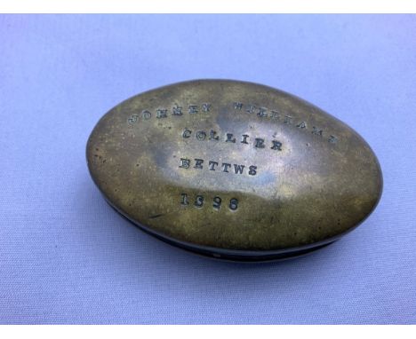 Brass Miners Snuff Box - Dated 1898 
