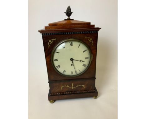 19th Century Bracket Clock Mahogany Case with Brass Inlay - 45cm H 