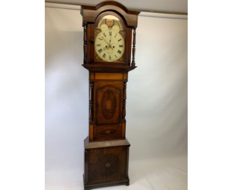 19th Century Inlaid Longcase Clock with Painted Face - Brindley Newcastle - Heard Running for a Short Time 