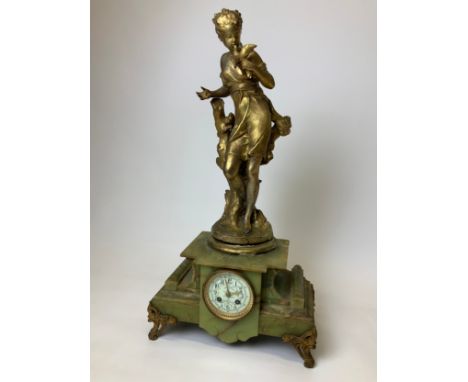 French Onyx Mantel Clock - 64cm H 