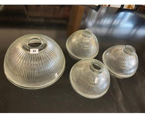 Four holophane style lamp shades, one a.f