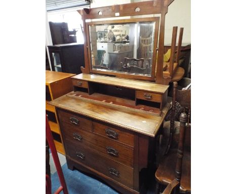 An Arts and Crafts Mahogany Dressing Chest, With Two Short and Two Long Drawers, Top Shelf Detached, 106cm Wide