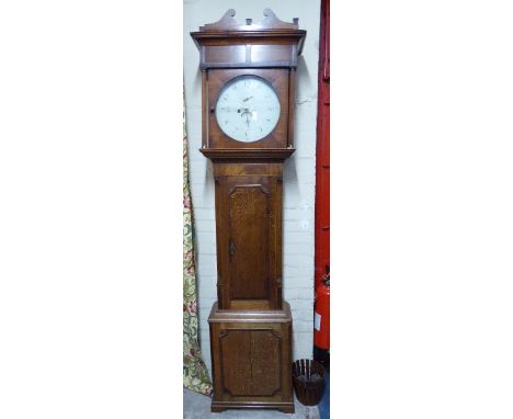 A 19th Century Crossbanded Oak and Mahogany Long Case Clock with Circular White Enamel for Thomas Cooper, Newport with Second