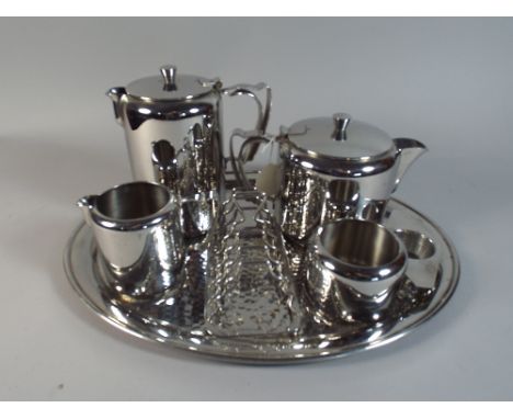 A Four Piece Old Hall Tea Service with Tray Together with Tea Strainer and Toast Rack 