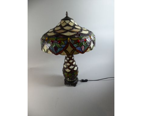 A Large Tiffany Style Table Lamp and Shade on Pierced Metal Base, 62cm high  