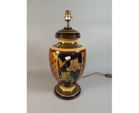 A Modern Floral Decorated Ceramic Table Lamp of Vase Form, 48cm High 