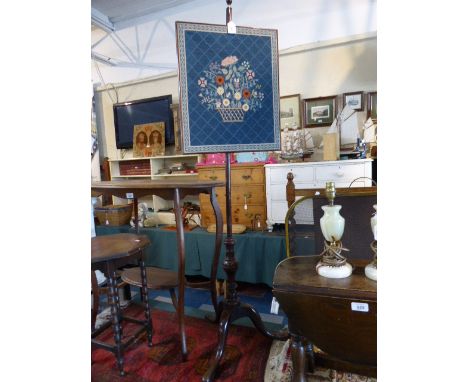 A Mid 19th Century Mahogany Pole Screen on Tripod Stand 