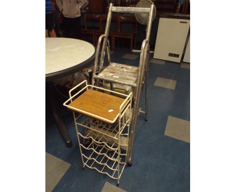 A Metal Twelve Bottle Wine Rack and a Three Step Aluminium Step Ladder