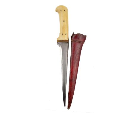 λ A good Indian dagger (peshkabz), watered steel T-section blade 9 in., the frame of the hilt decorated with gold koftgari, i