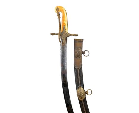 λ An early 19th Century British light cavalry officer's levee sword, curved and fullered blade 30 in., with etched decoration