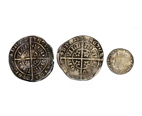 Scotland, three silver coins: David II, second coinage (1357-67), groat, Edinburgh, young bust breaking plain tressure, r. cr