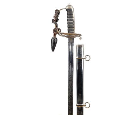 A Victorian Rifle Volunteer officer's sword, regulation fullered blade etched with VR cypher and stringed bugle, steel 'gothi