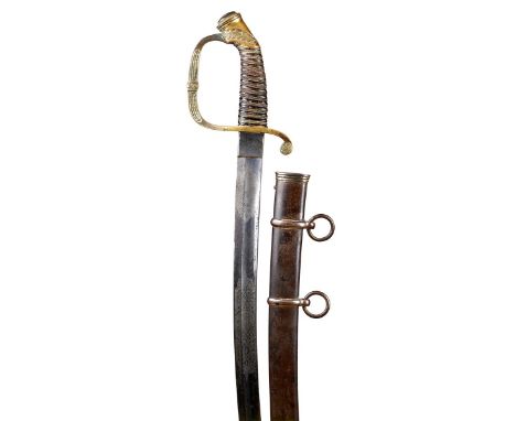 An Imperial Russian officer's dress sword, curved blade 32.5 in., with etched decoration including the Russian Imperial eagle