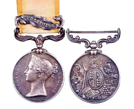 Two medals to 3749 Private James Church, 41st Foot: Crimea 1854-56, clasp: Sebastopol (JAS CHURCH, 41ST REGT.), officially im