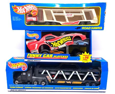 Hot Wheels (Mattel) a boxed group to include modern issue and earlier issue comprising of Road Hawks Car Transporter "Eurocar