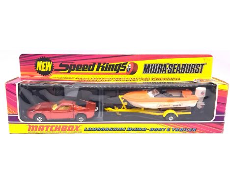 Matchbox "Speed Kings" K-29 "Miura-Seaburst" Gift Set containing a Lamborghini Miura in Metallic Bronze body, clear windows, 