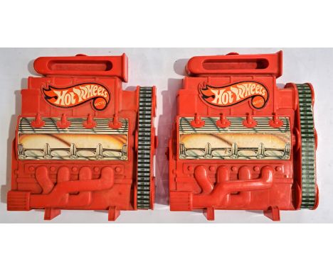 Hot Wheels (Mattel) a pair of plastic Carry Cases c1983 "Racers Engine Case" with each one complete with approximately x18 di